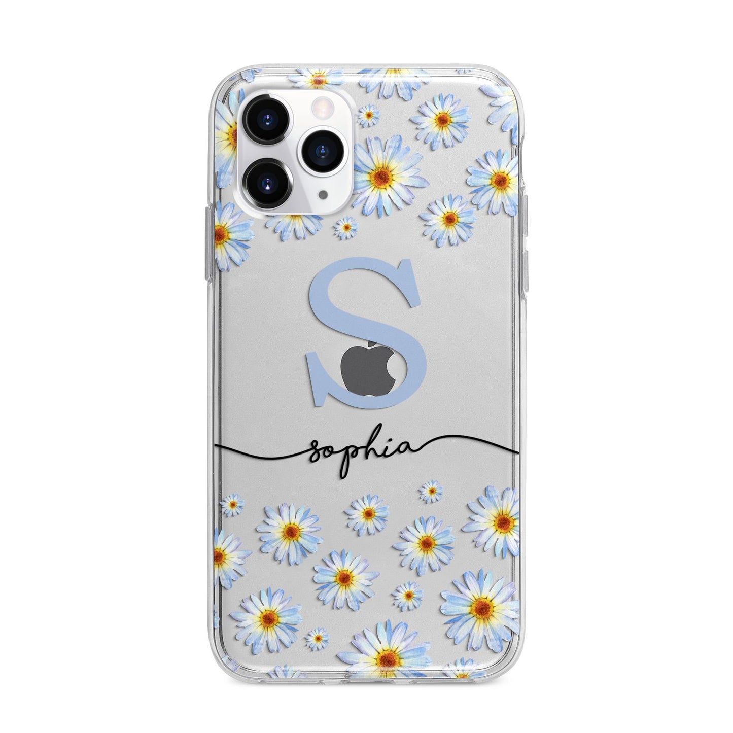 Personalised Daisy Initial Name Apple iPhone 11 Pro in Silver with Bumper Case