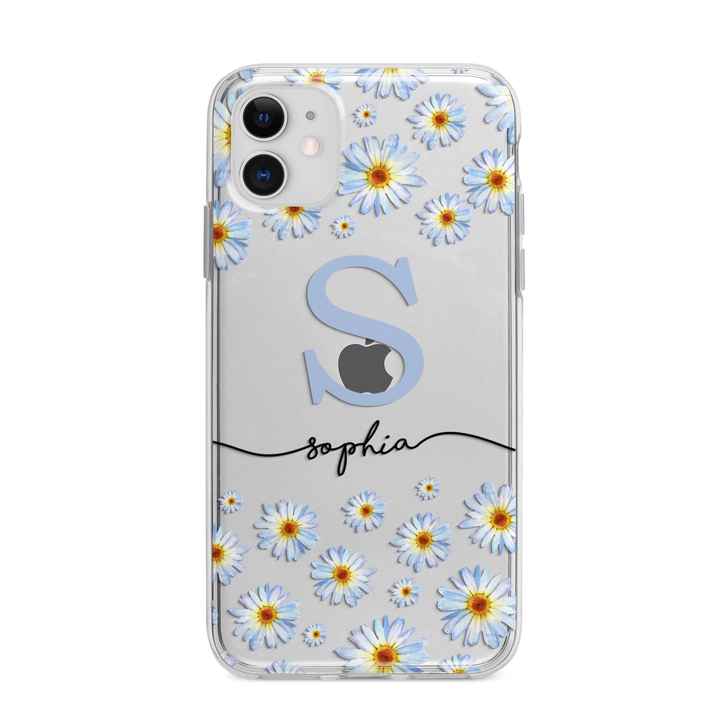 Personalised Daisy Initial Name Apple iPhone 11 in White with Bumper Case