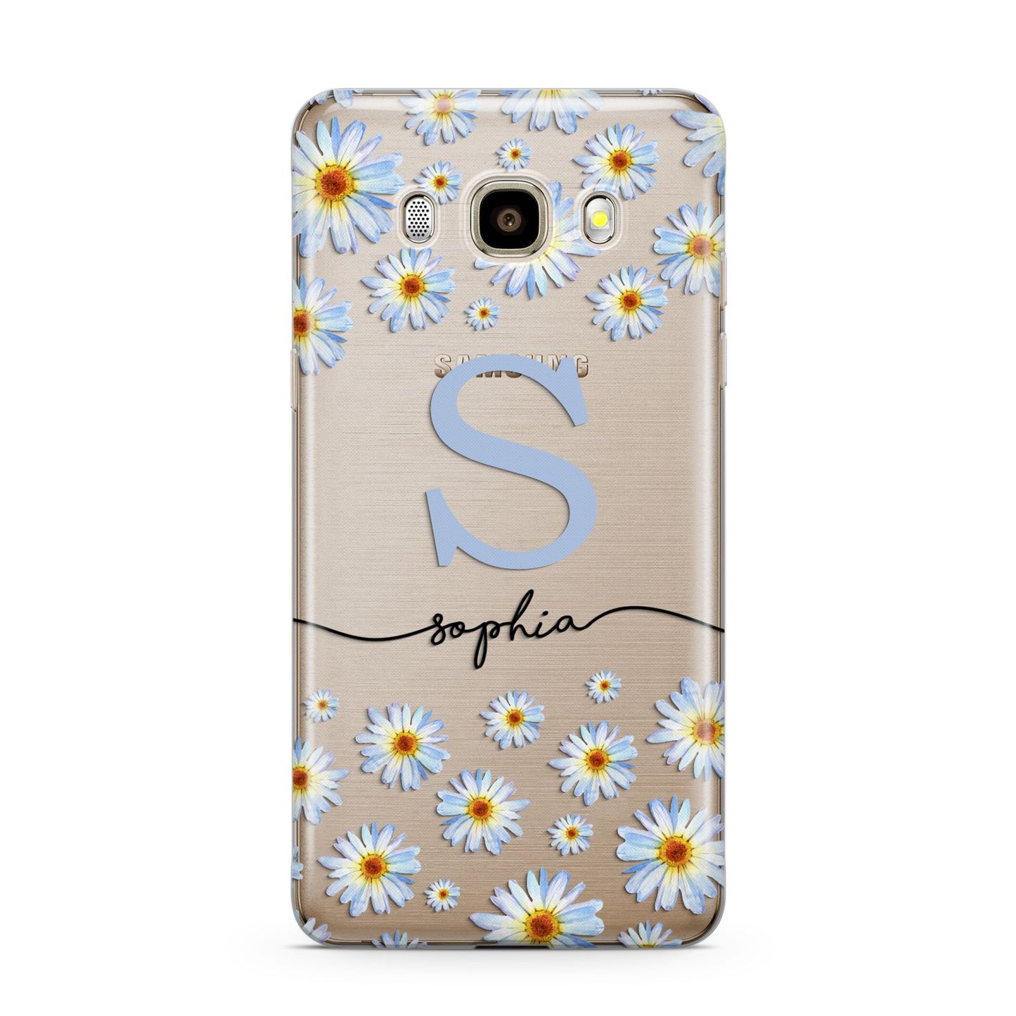Personalised Daisy Initial Name Samsung Galaxy J7 2016 Case on gold phone