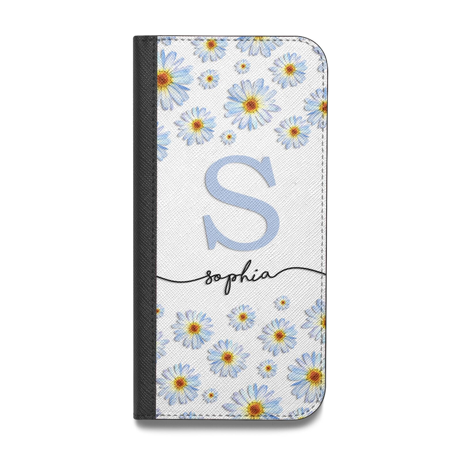 Personalised Daisy Initial Name Vegan Leather Flip Samsung Case