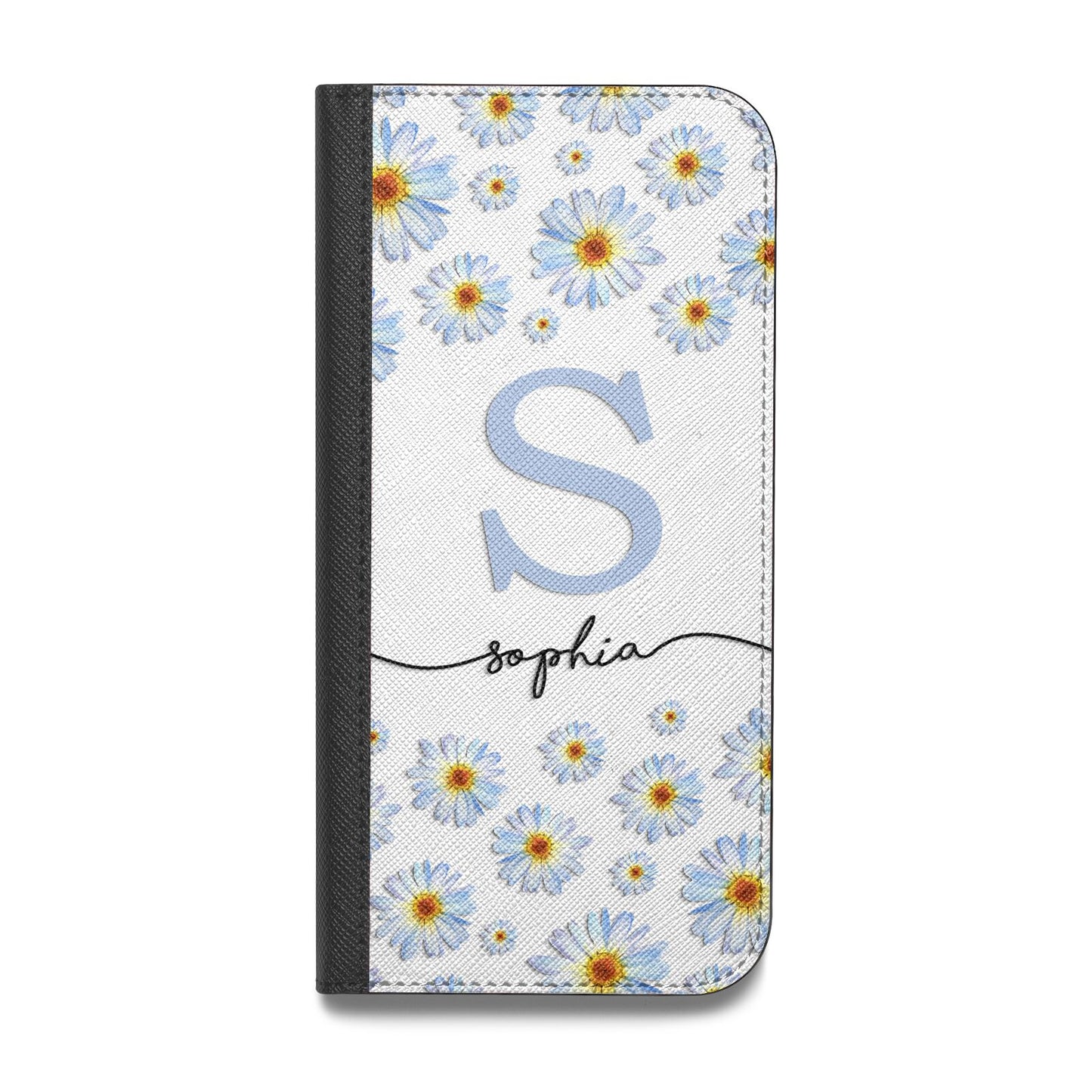 Personalised Daisy Initial Name Vegan Leather Flip iPhone Case