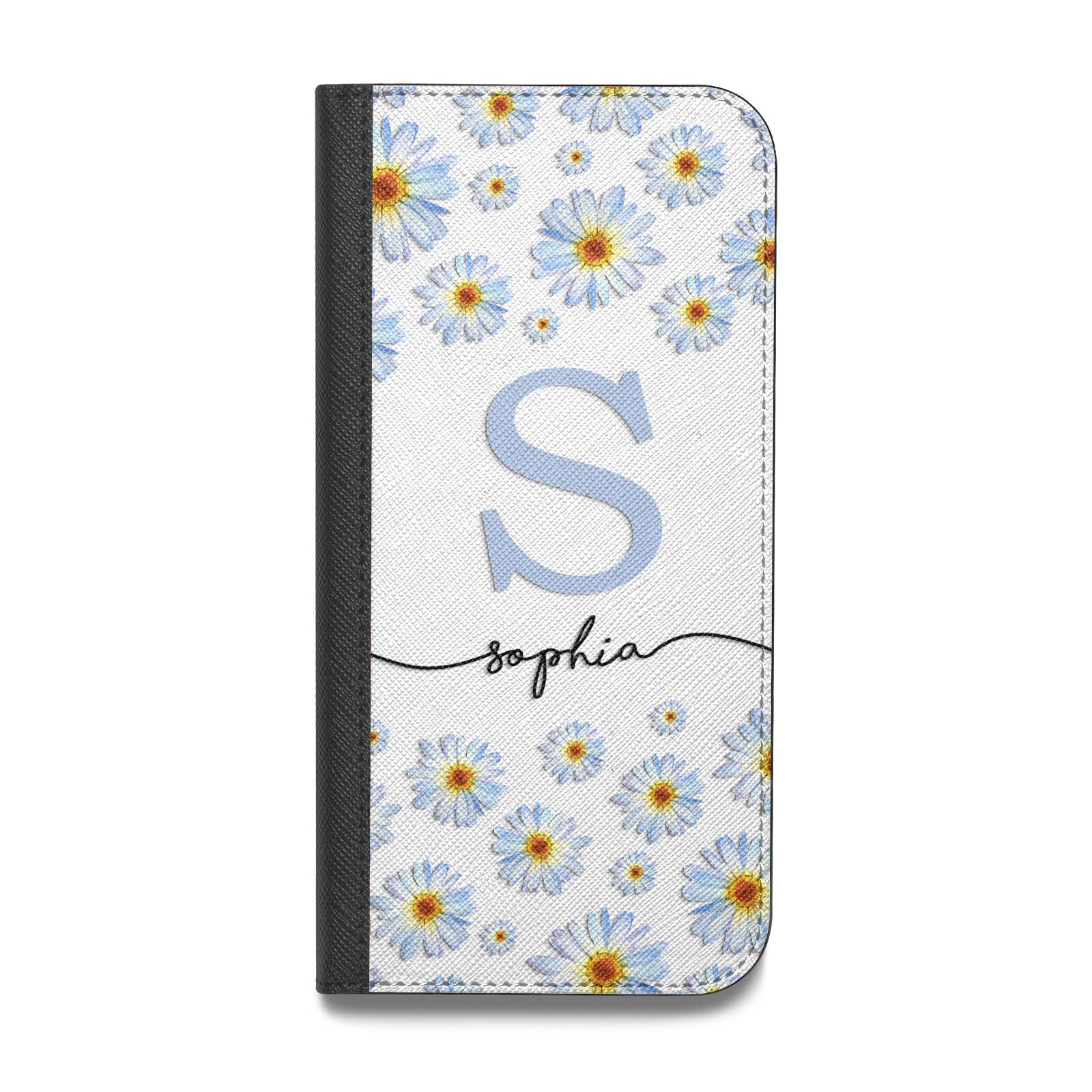Personalised Daisy Initial Name Vegan Leather Flip iPhone Case