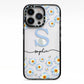 Personalised Daisy Initial Name iPhone 13 Pro Black Impact Case on Silver phone
