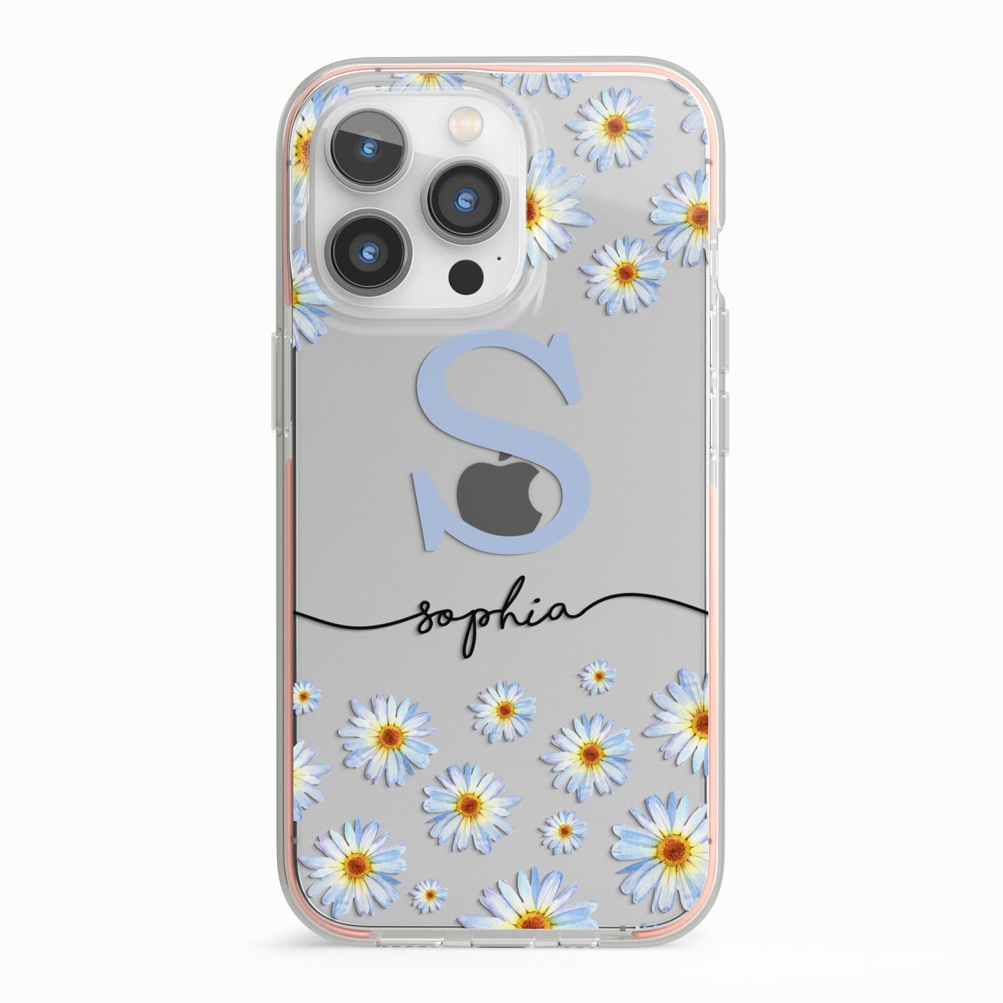 Personalised Daisy Initial Name iPhone 13 Pro TPU Impact Case with Pink Edges