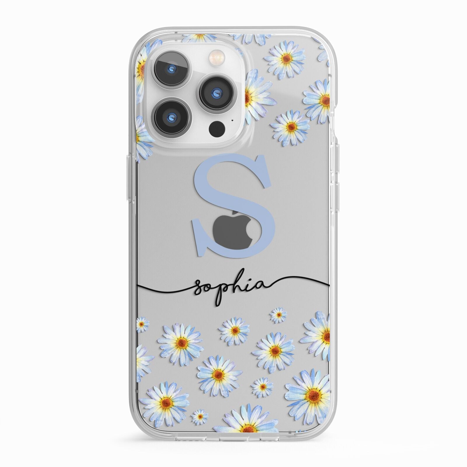 Personalised Daisy Initial Name iPhone 13 Pro TPU Impact Case with White Edges