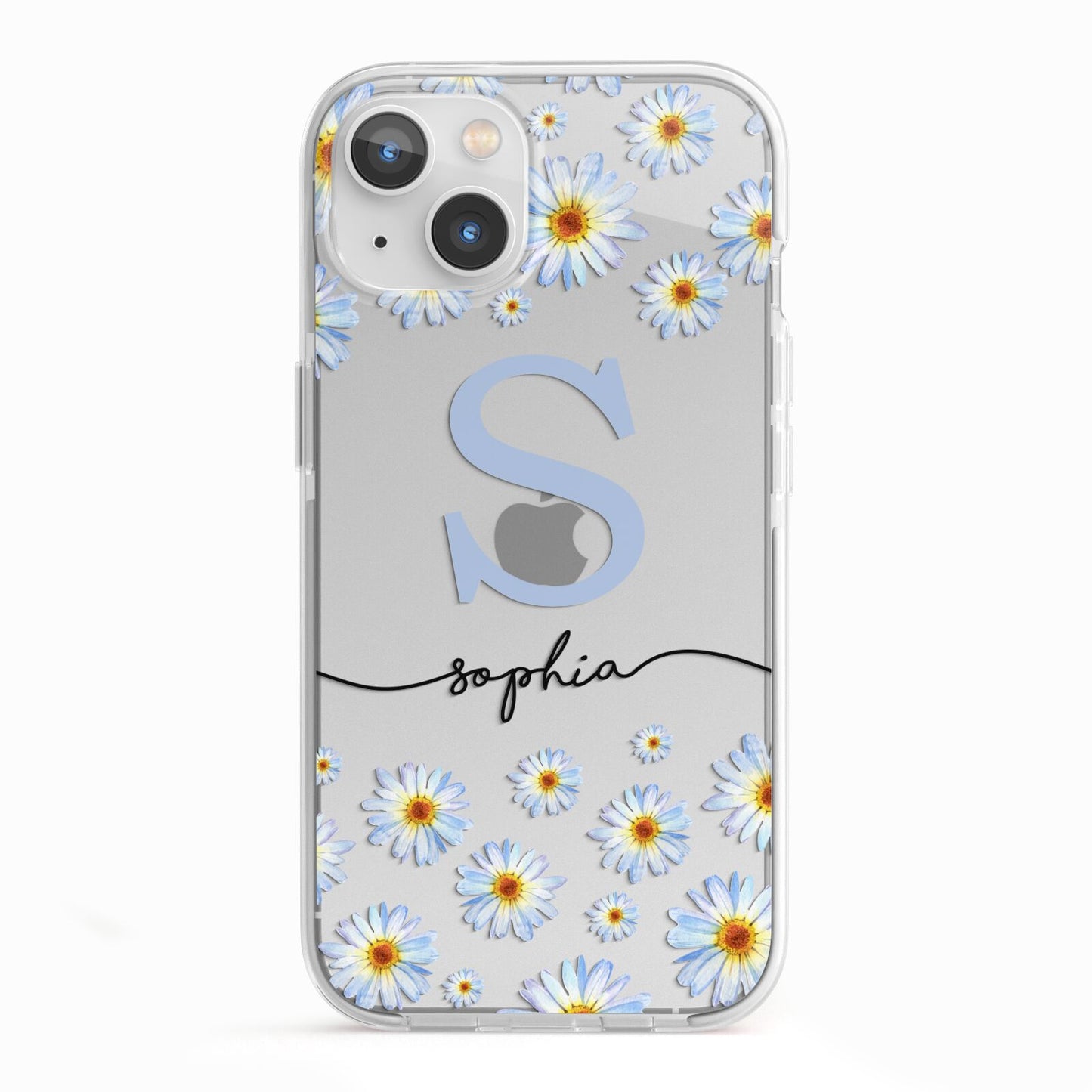 Personalised Daisy Initial Name iPhone 13 TPU Impact Case with White Edges