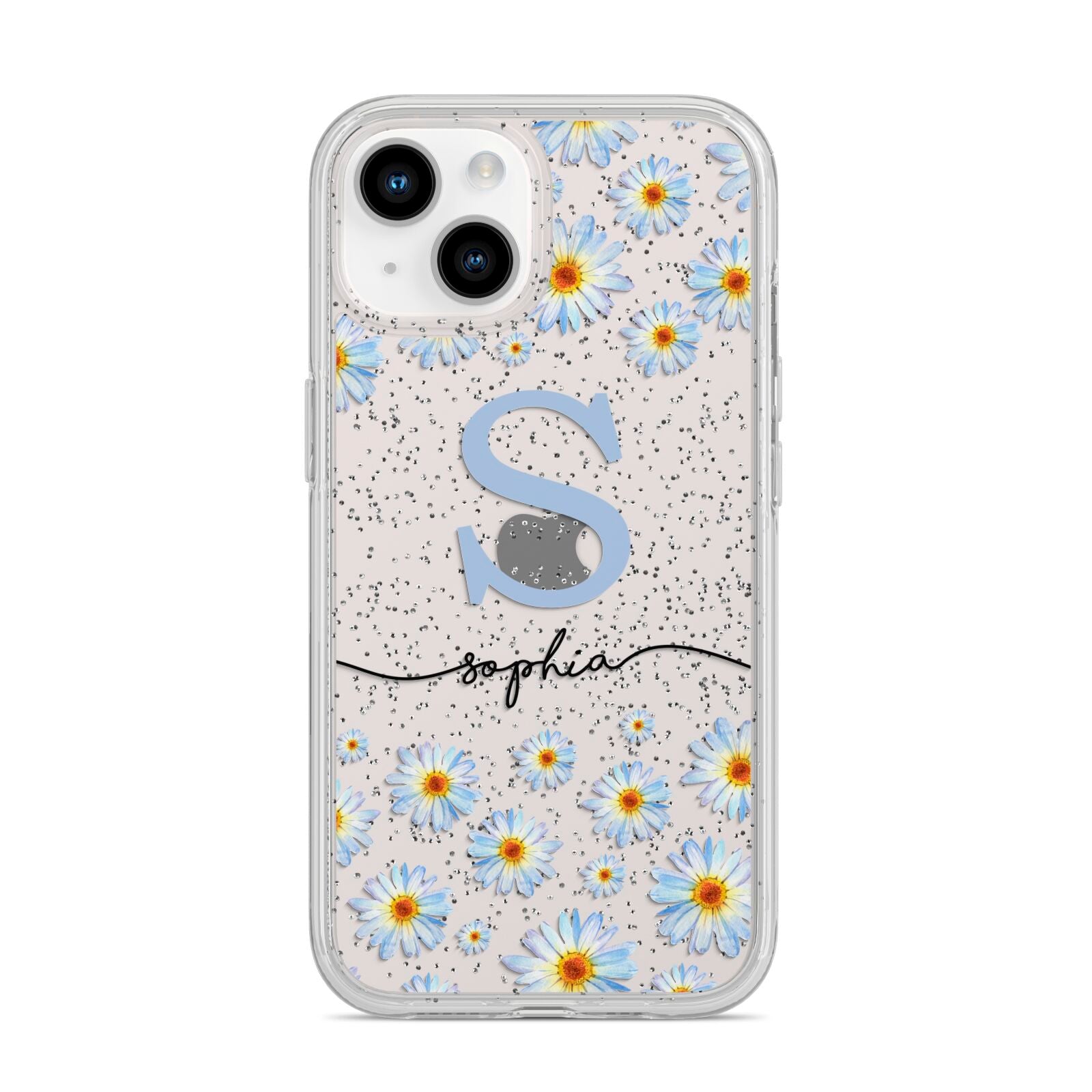 Personalised Daisy Initial Name iPhone 14 Glitter Tough Case Starlight
