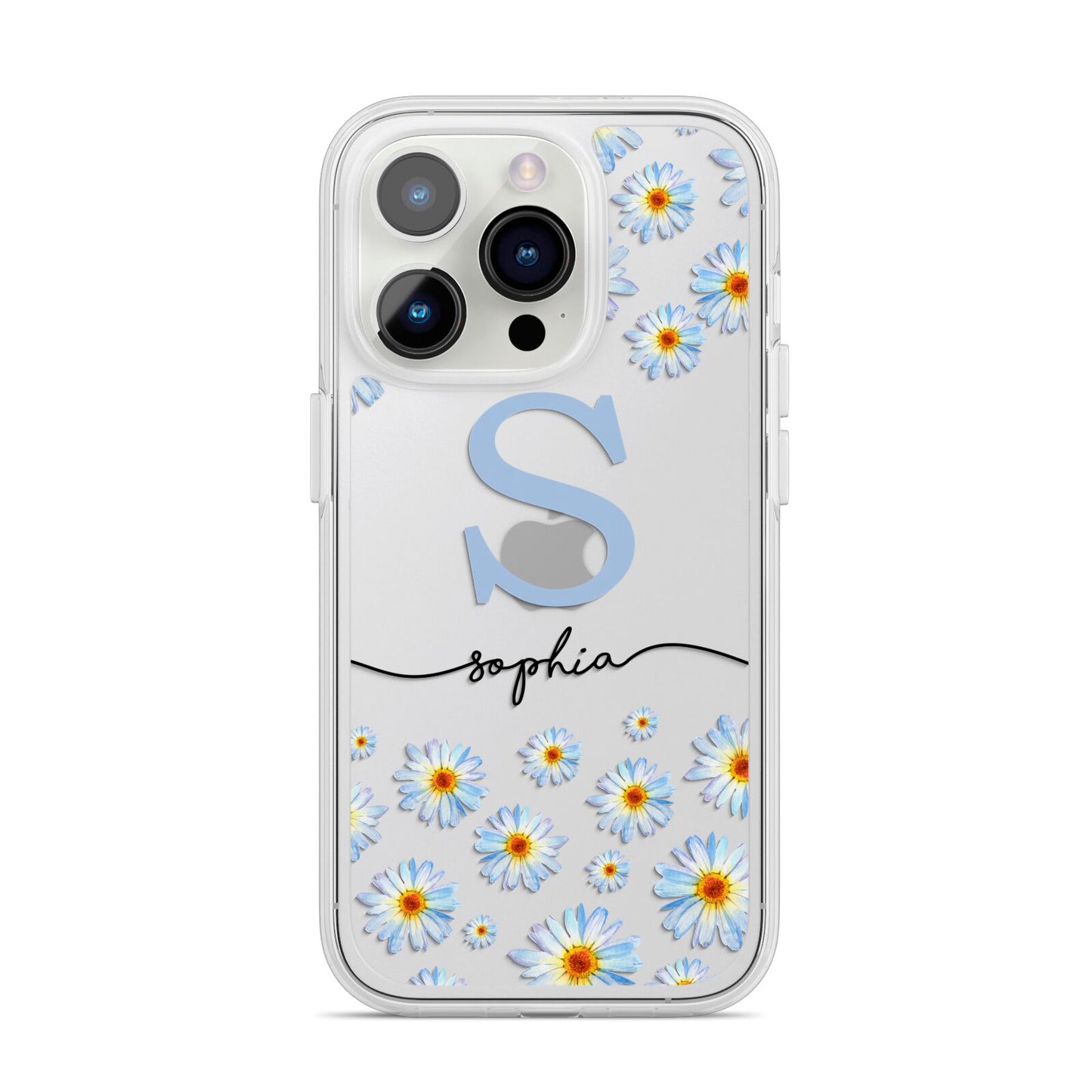 Personalised Daisy Initial Name iPhone 14 Pro Clear Tough Case Silver