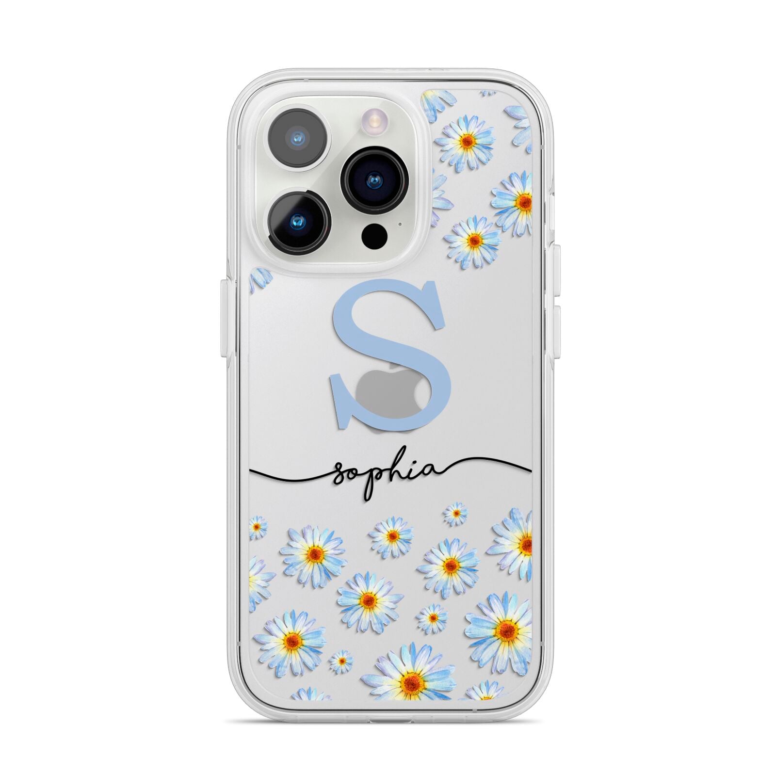 Personalised Daisy Initial Name iPhone 14 Pro Clear Tough Case Silver