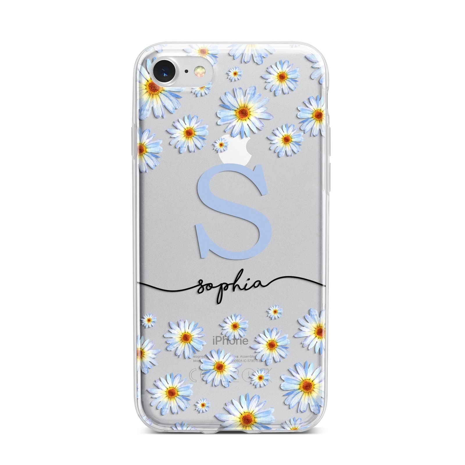 Personalised Daisy Initial Name iPhone 7 Bumper Case on Silver iPhone