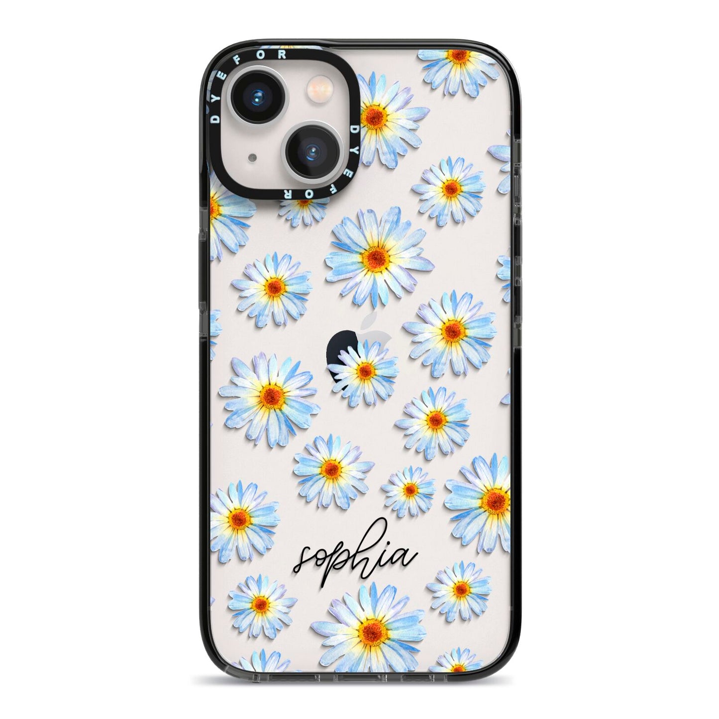 Personalised Daisy iPhone 13 Black Impact Case on Silver phone