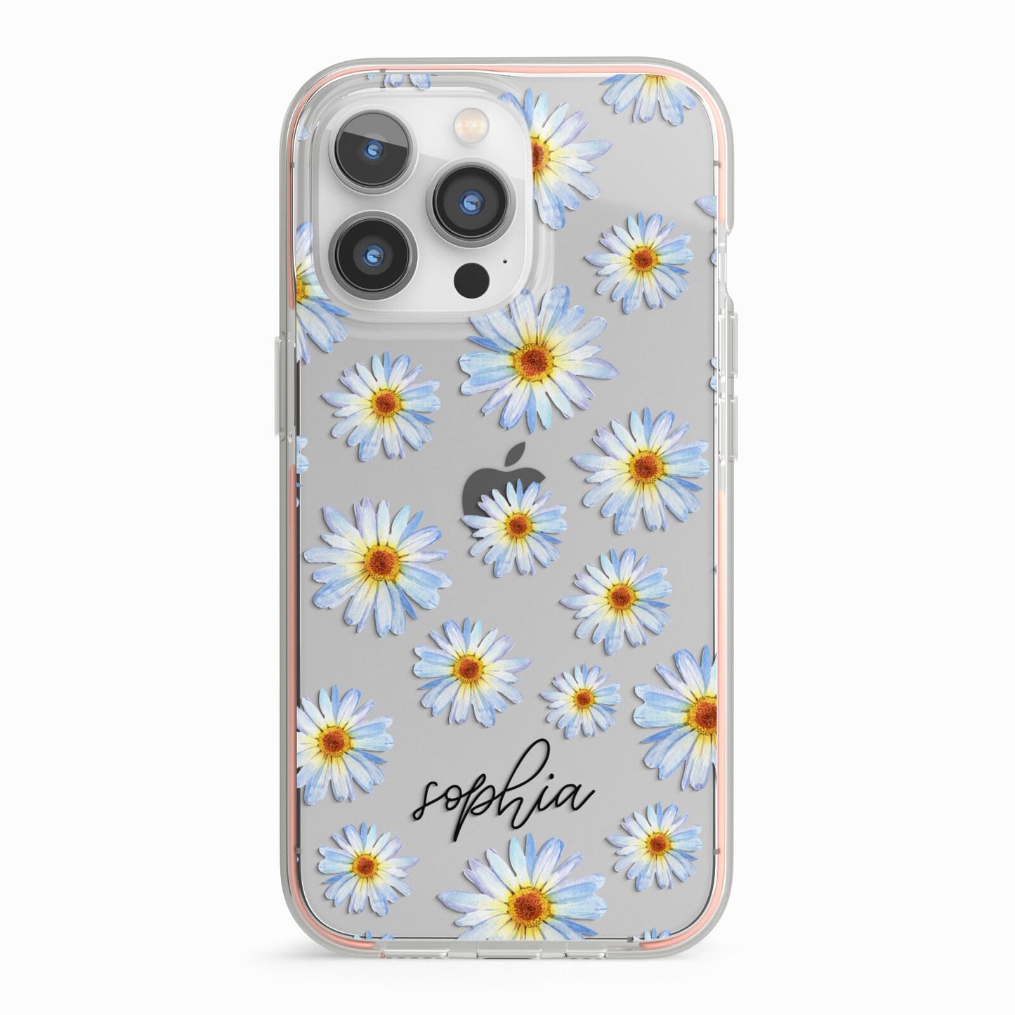 Personalised Daisy iPhone 13 Pro TPU Impact Case with Pink Edges