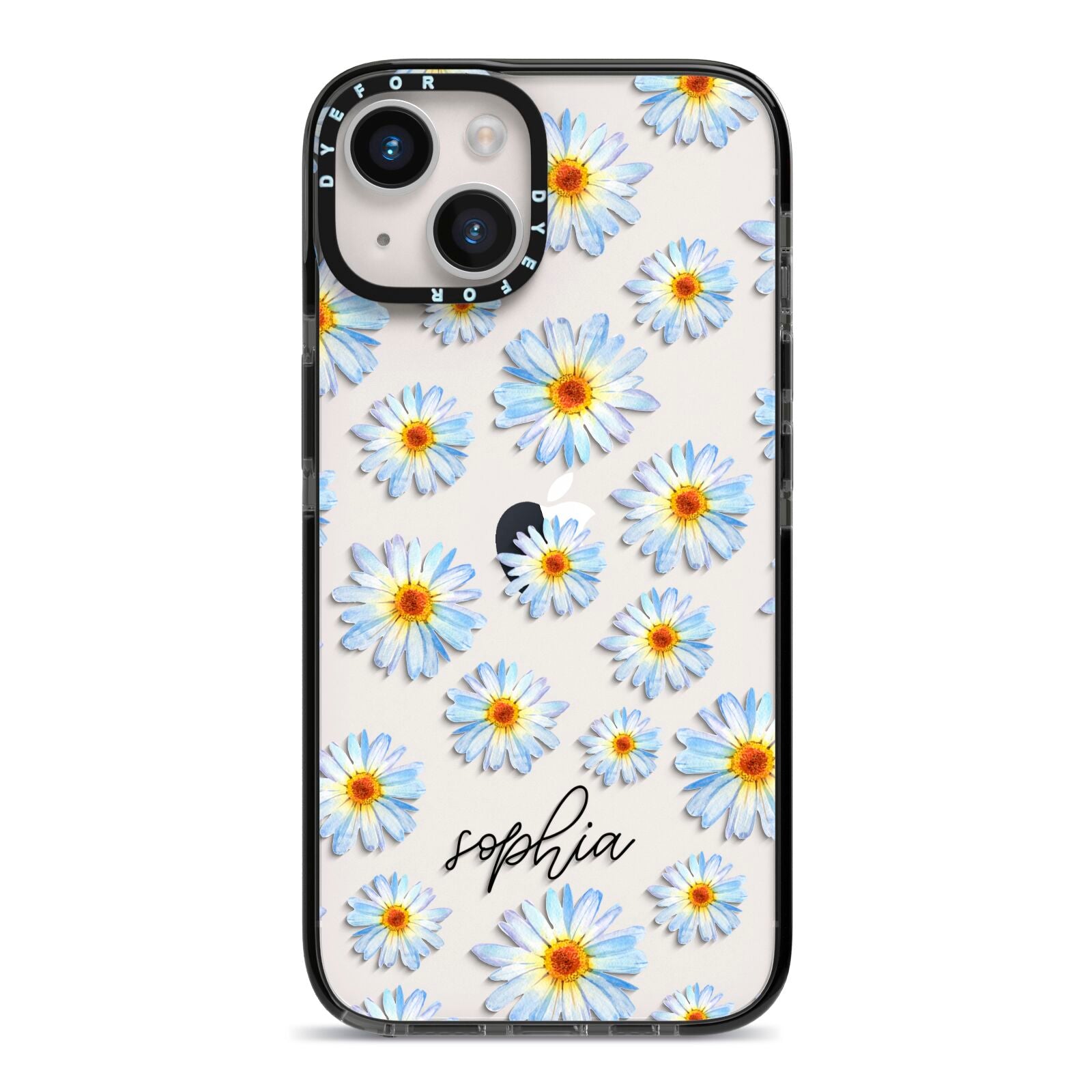 Personalised Daisy iPhone 14 Black Impact Case on Silver phone
