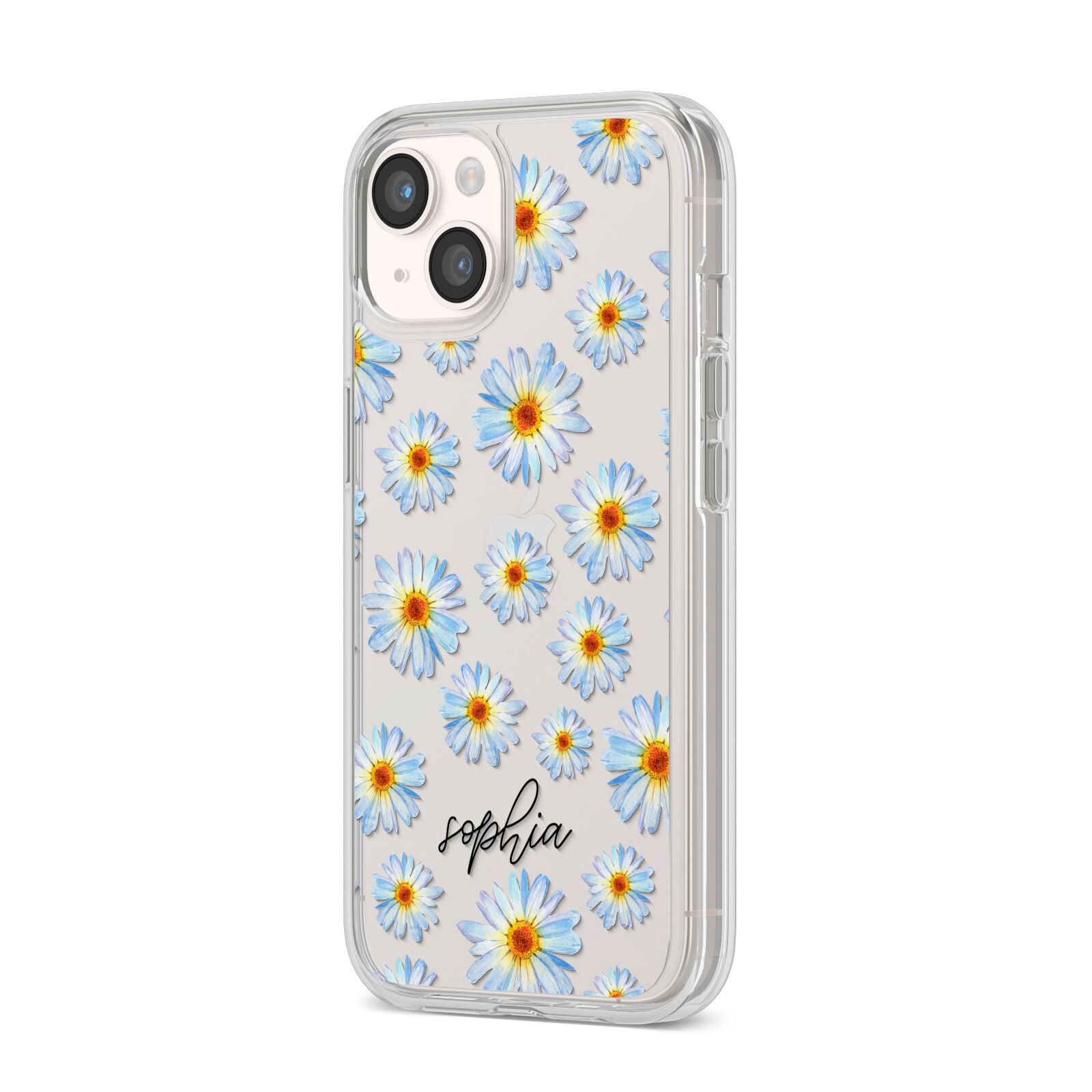 Personalised Daisy iPhone 14 Clear Tough Case Starlight Angled Image