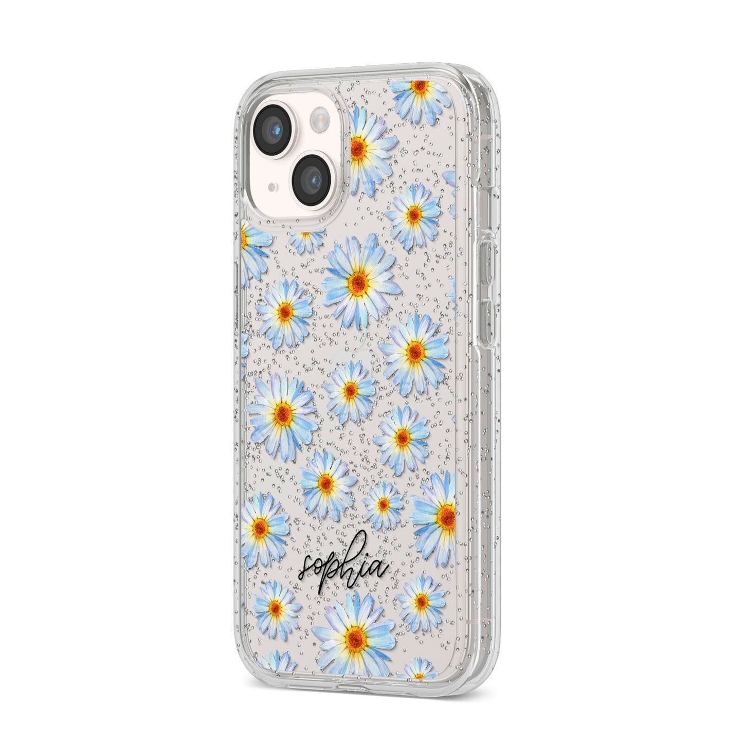 Personalised Daisy iPhone 14 Glitter Tough Case Starlight Angled Image