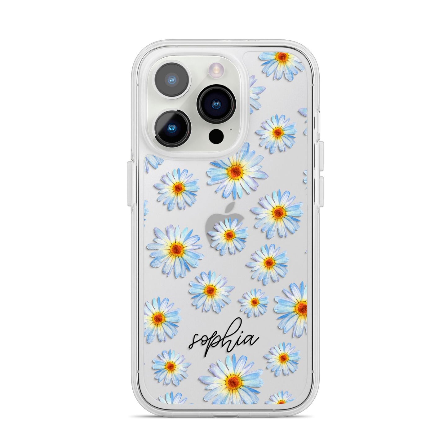 Personalised Daisy iPhone 14 Pro Clear Tough Case Silver