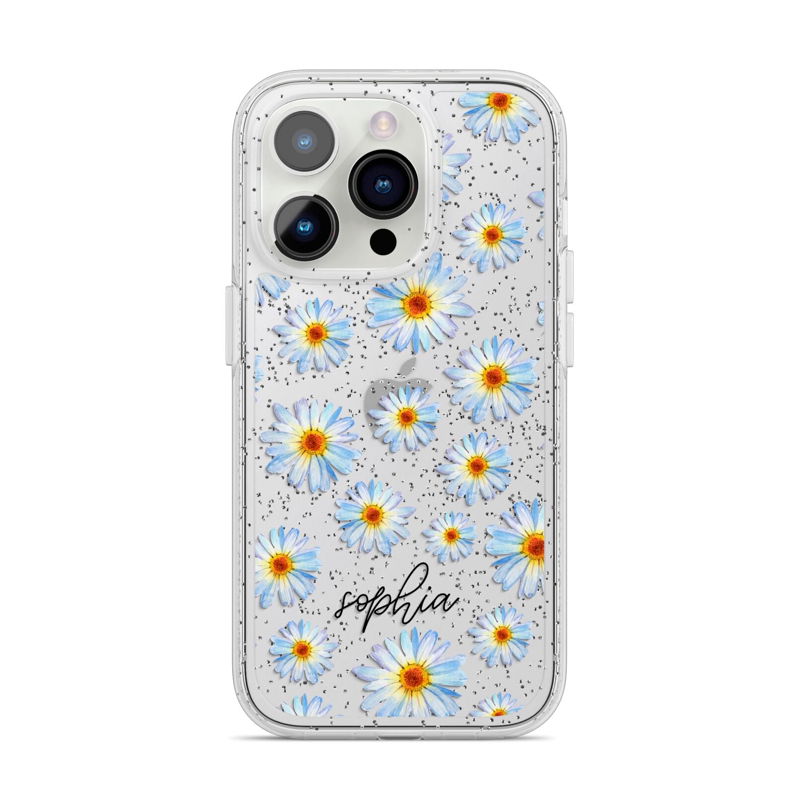 Personalised Daisy iPhone 14 Pro Glitter Tough Case Silver