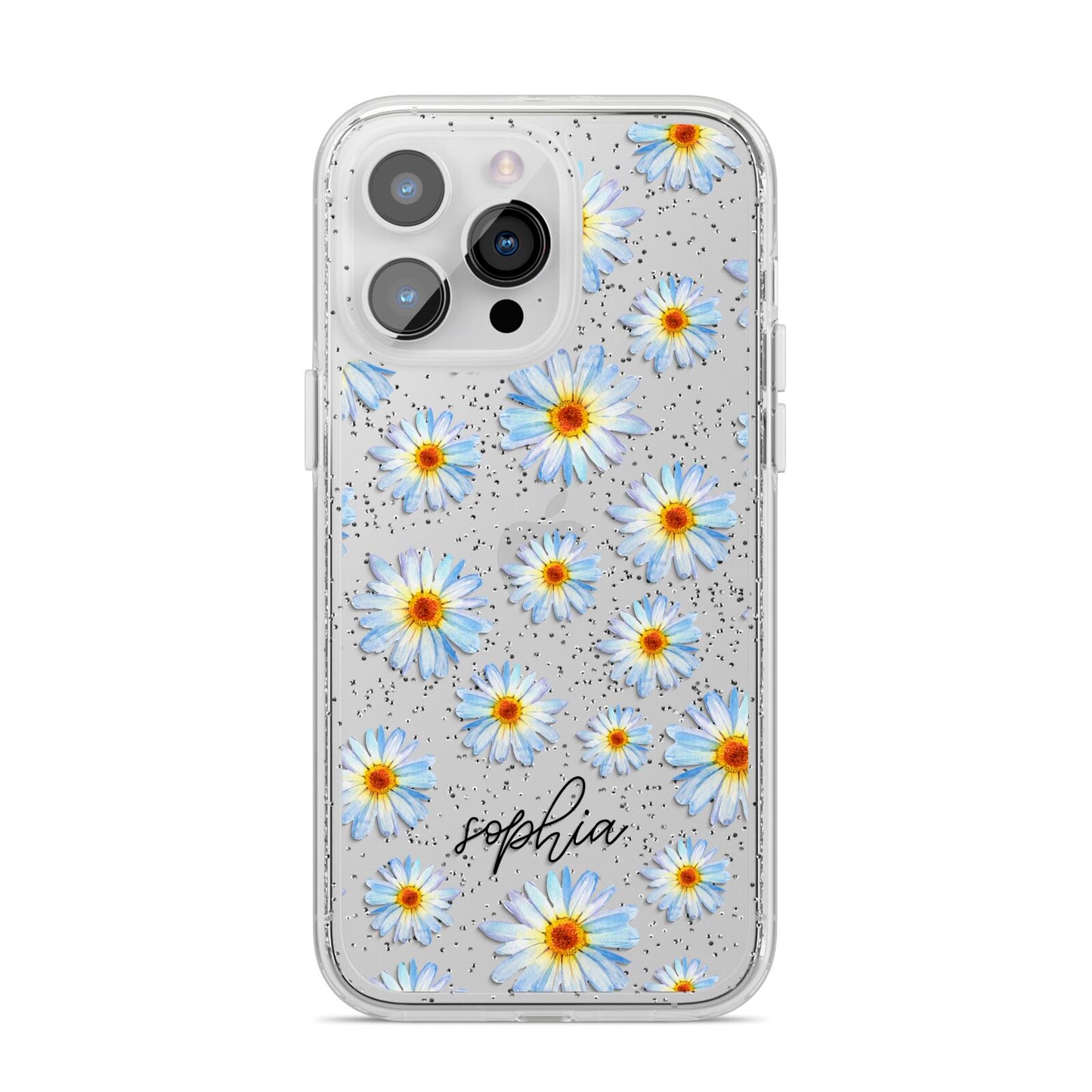 Personalised Daisy iPhone 14 Pro Max Glitter Tough Case Silver