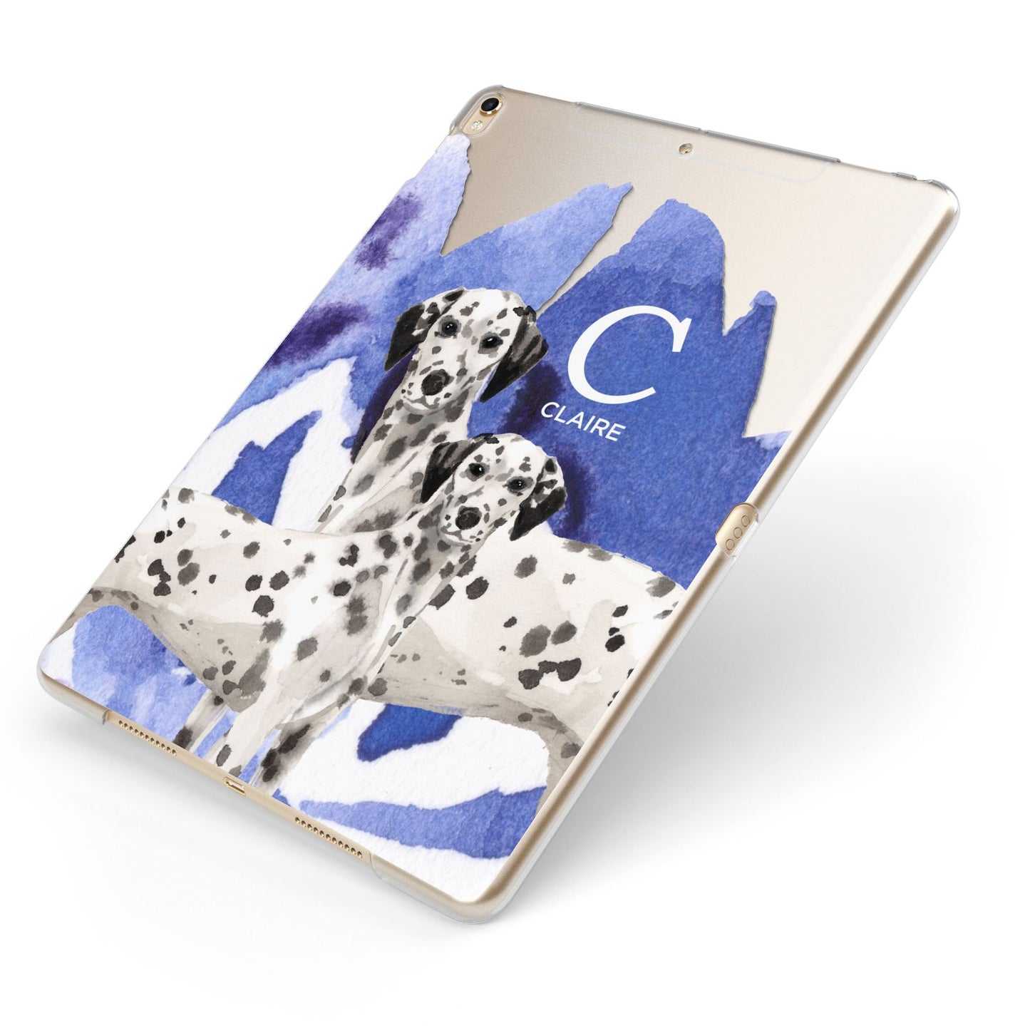 Personalised Dalmatian Apple iPad Case on Gold iPad Side View