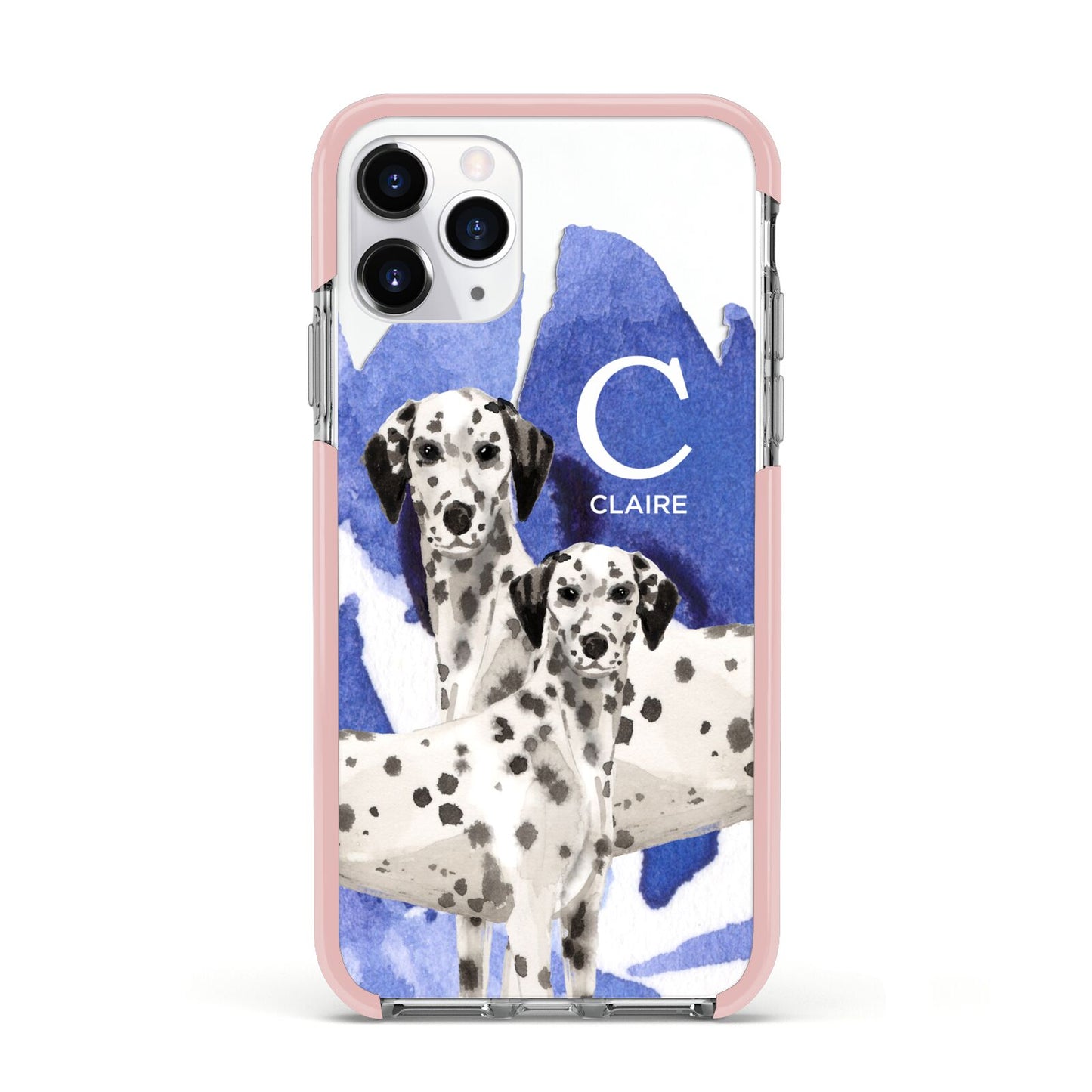 Personalised Dalmatian Apple iPhone 11 Pro in Silver with Pink Impact Case