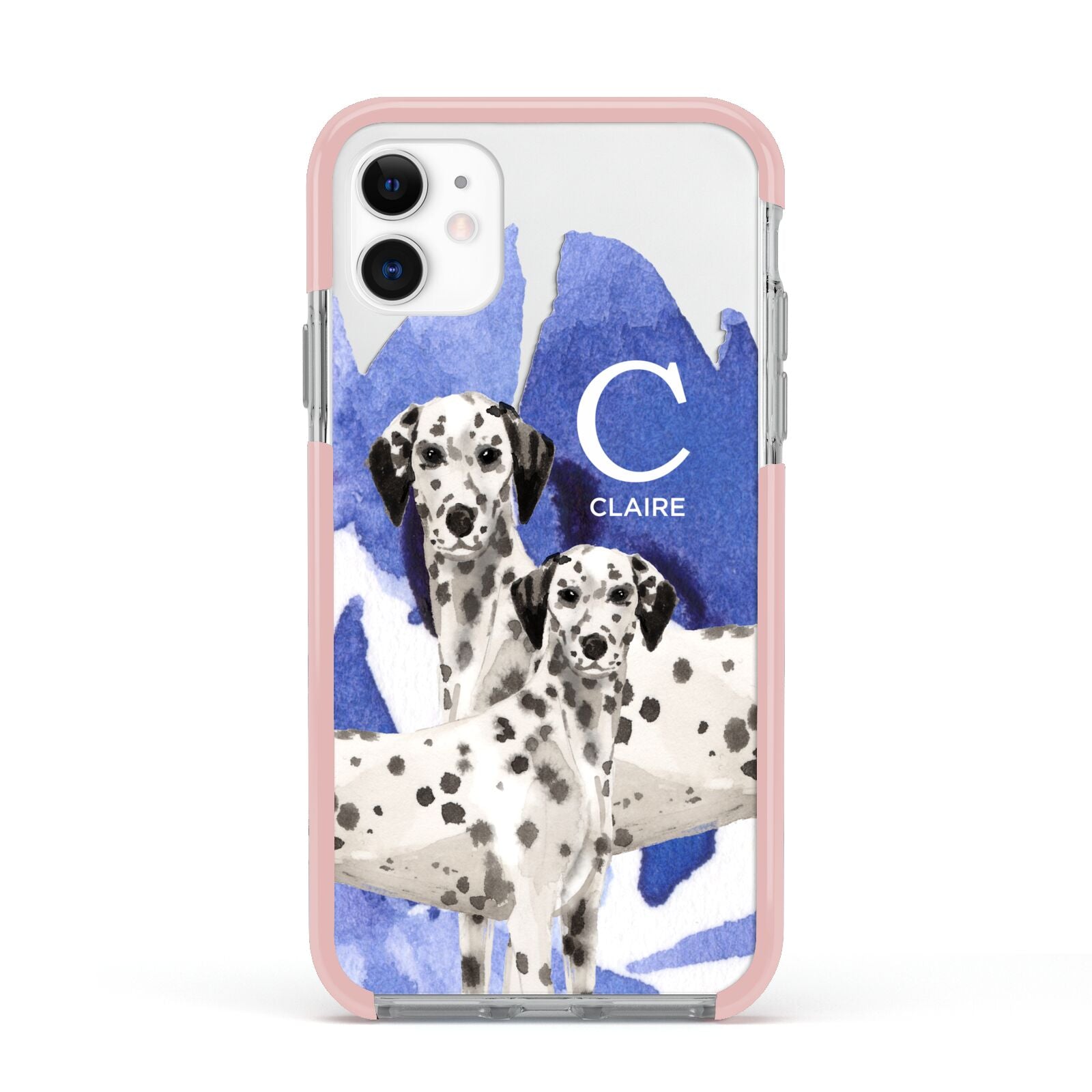 Personalised Dalmatian Apple iPhone 11 in White with Pink Impact Case