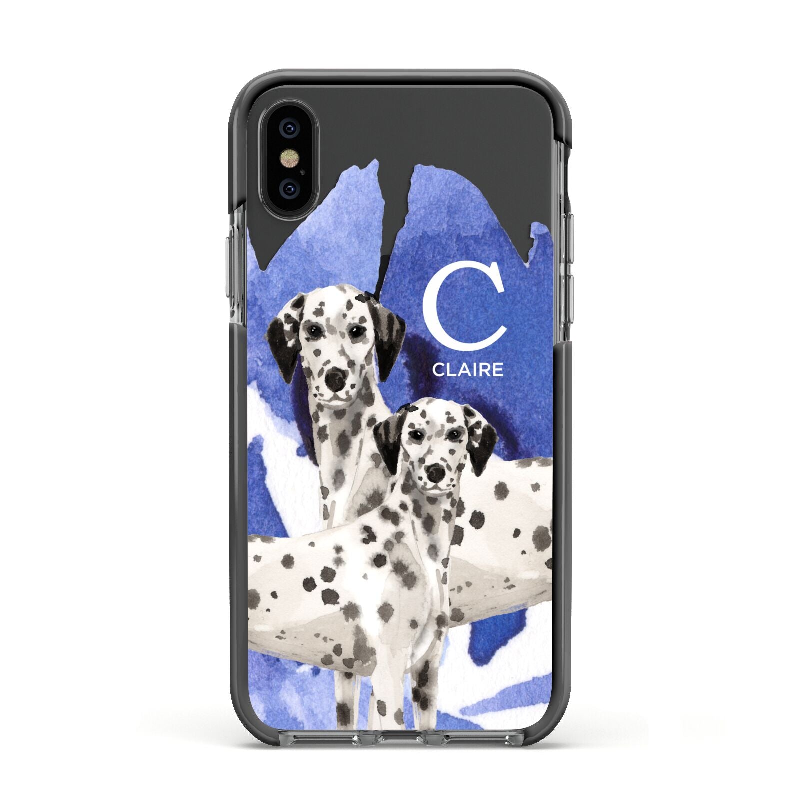Personalised Dalmatian Apple iPhone Xs Impact Case Black Edge on Black Phone