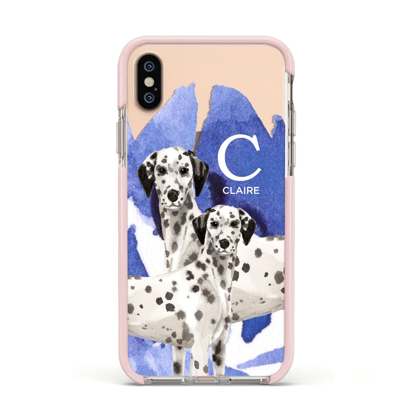 Personalised Dalmatian Apple iPhone Xs Impact Case Pink Edge on Gold Phone