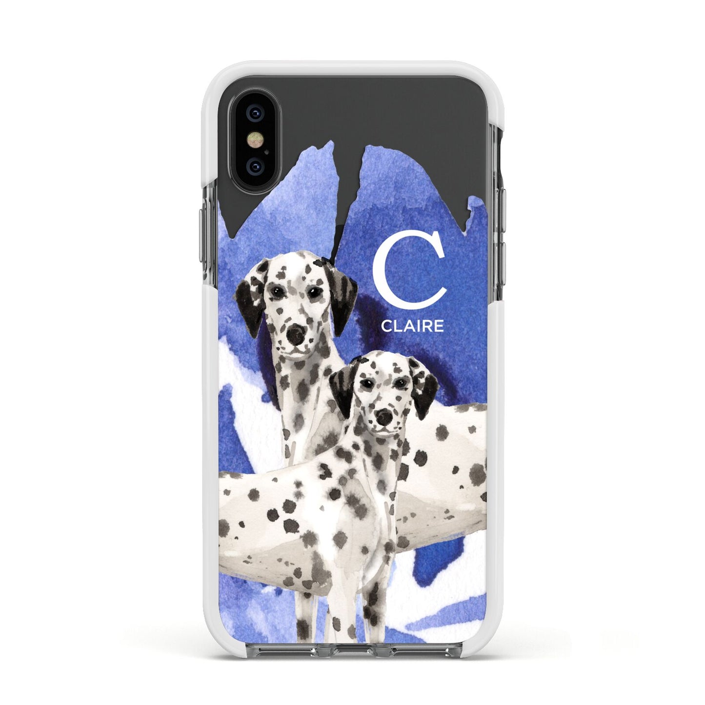 Personalised Dalmatian Apple iPhone Xs Impact Case White Edge on Black Phone