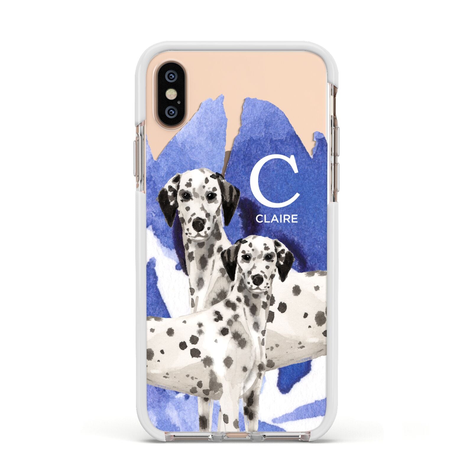 Personalised Dalmatian Apple iPhone Xs Impact Case White Edge on Gold Phone