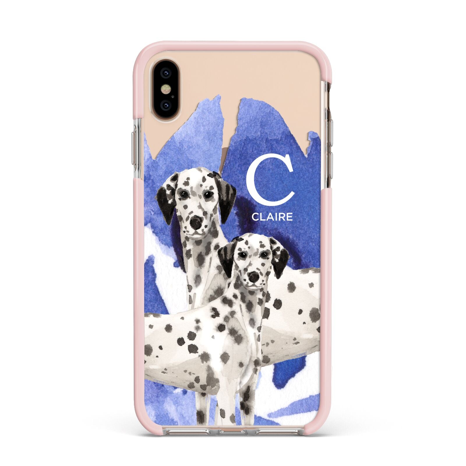 Personalised Dalmatian Apple iPhone Xs Max Impact Case Pink Edge on Gold Phone