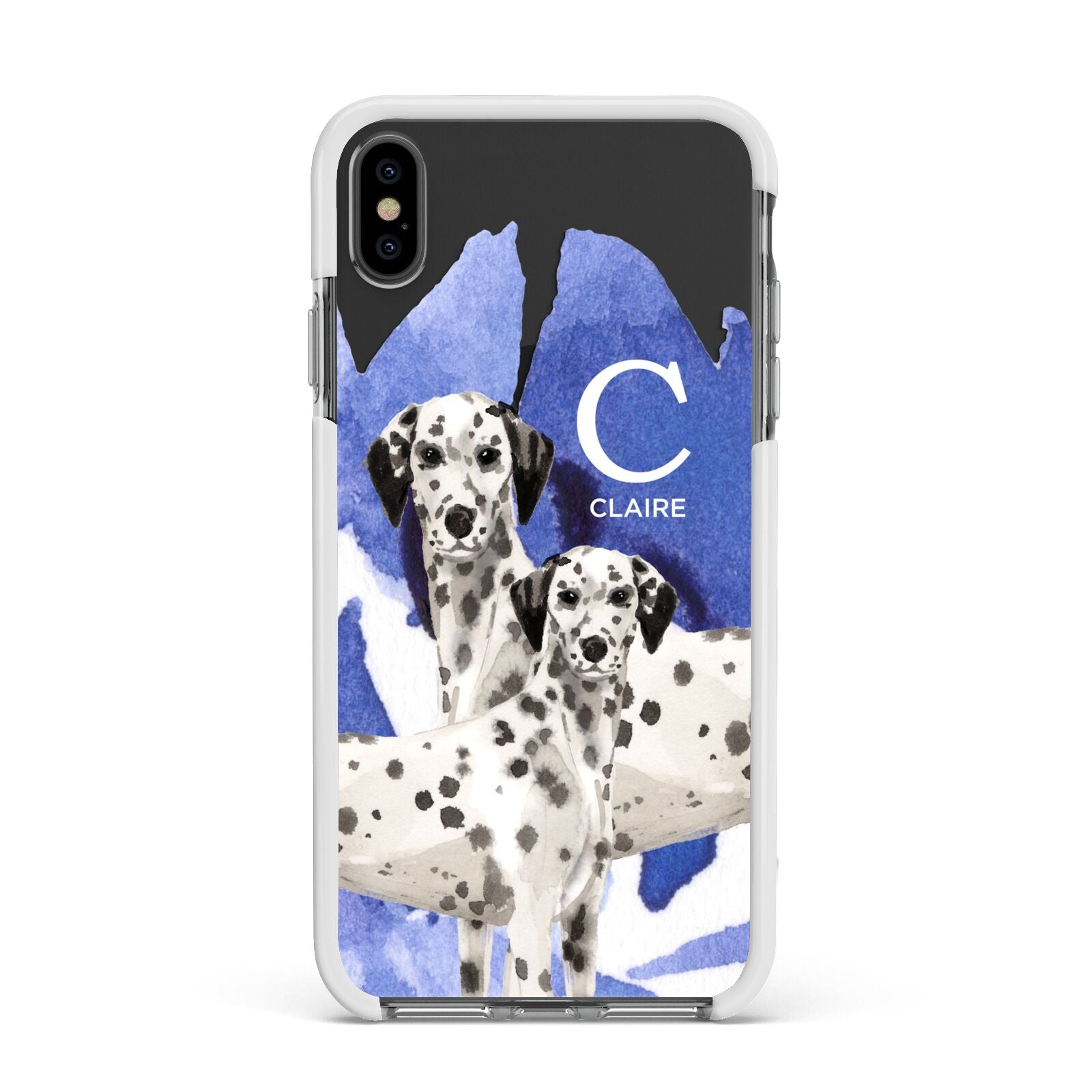 Personalised Dalmatian Apple iPhone Xs Max Impact Case White Edge on Black Phone
