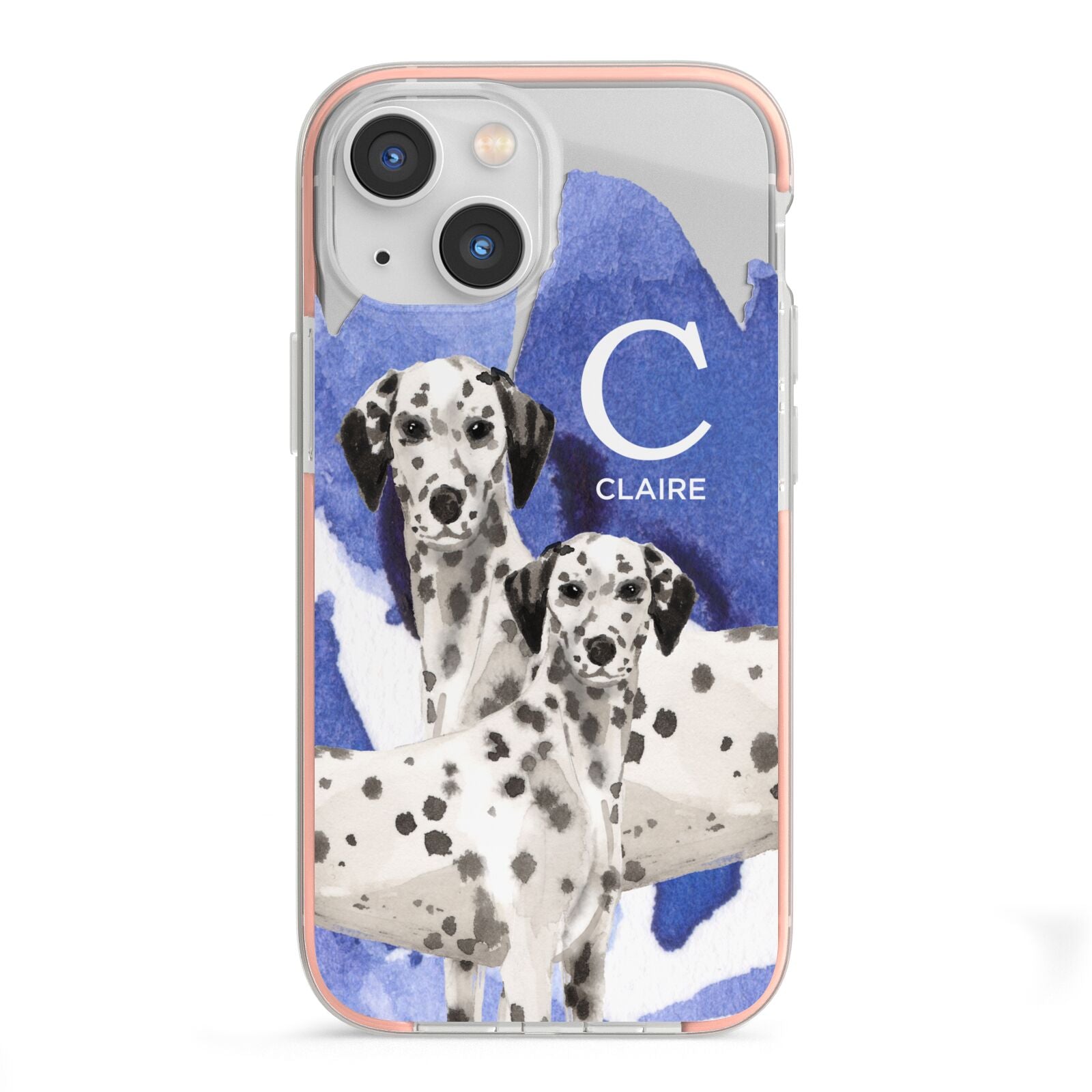 Personalised Dalmatian iPhone 13 Mini TPU Impact Case with Pink Edges