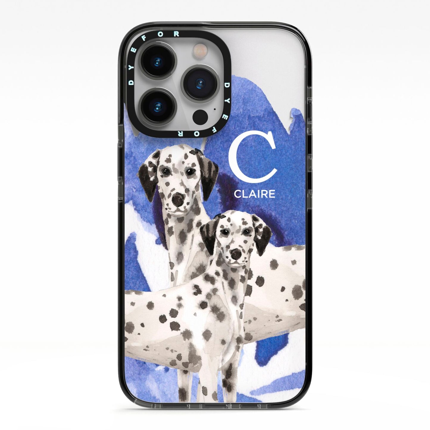 Personalised Dalmatian iPhone 13 Pro Black Impact Case on Silver phone