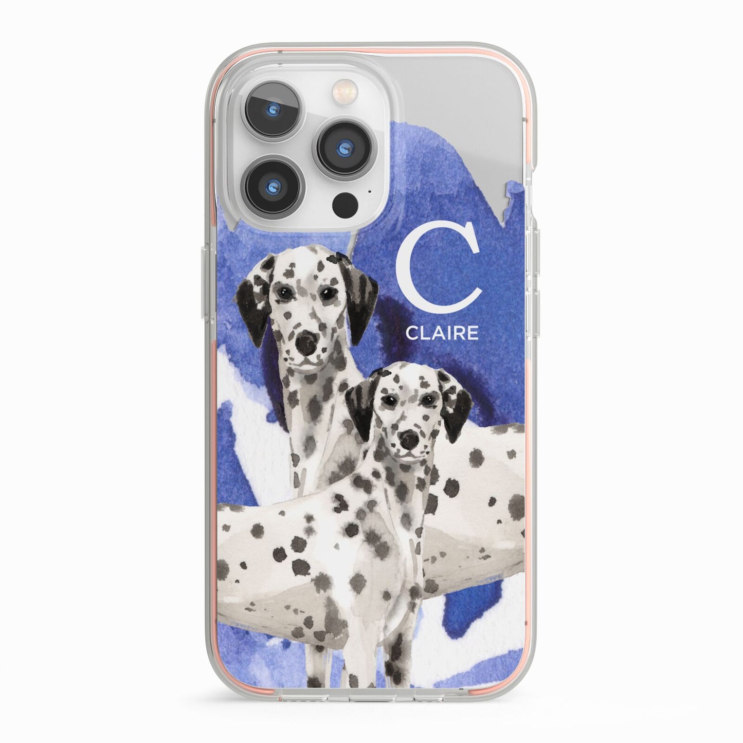 Personalised Dalmatian iPhone 13 Pro TPU Impact Case with Pink Edges
