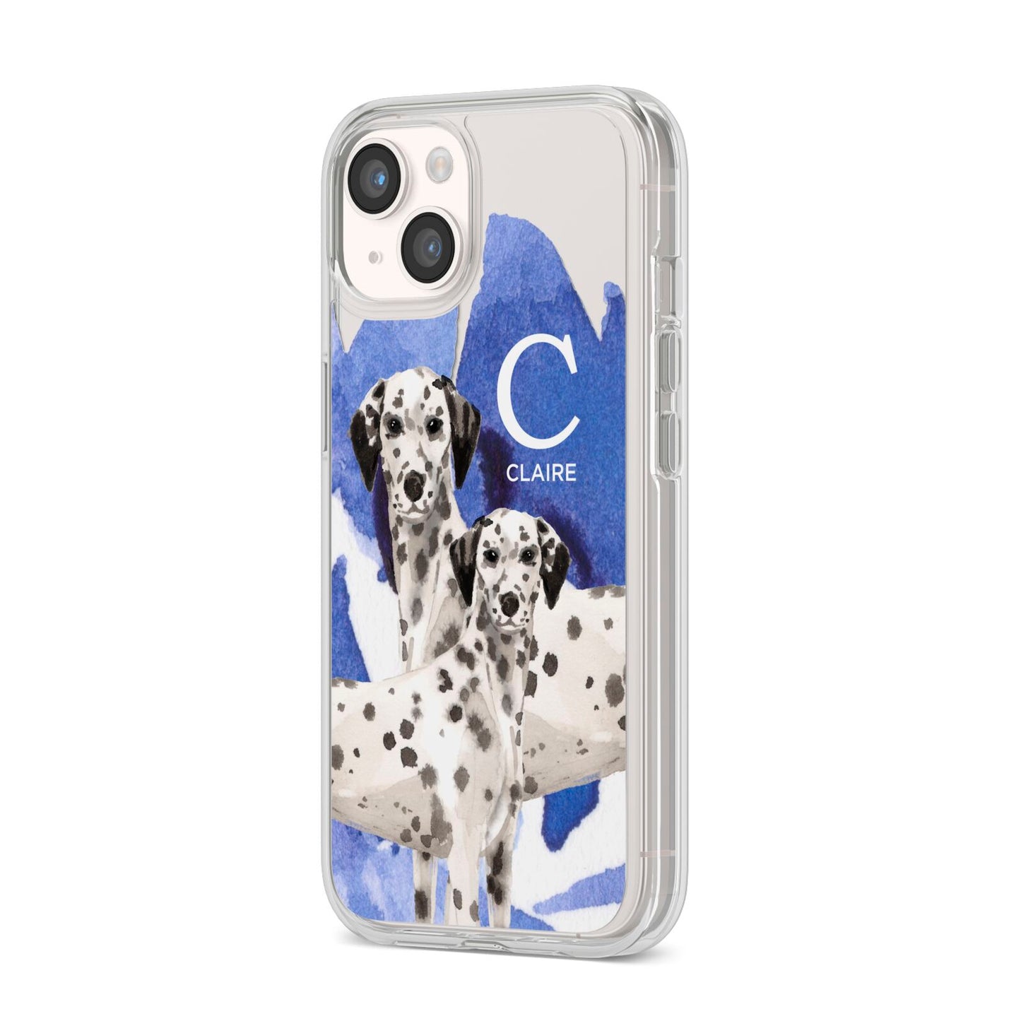 Personalised Dalmatian iPhone 14 Clear Tough Case Starlight Angled Image