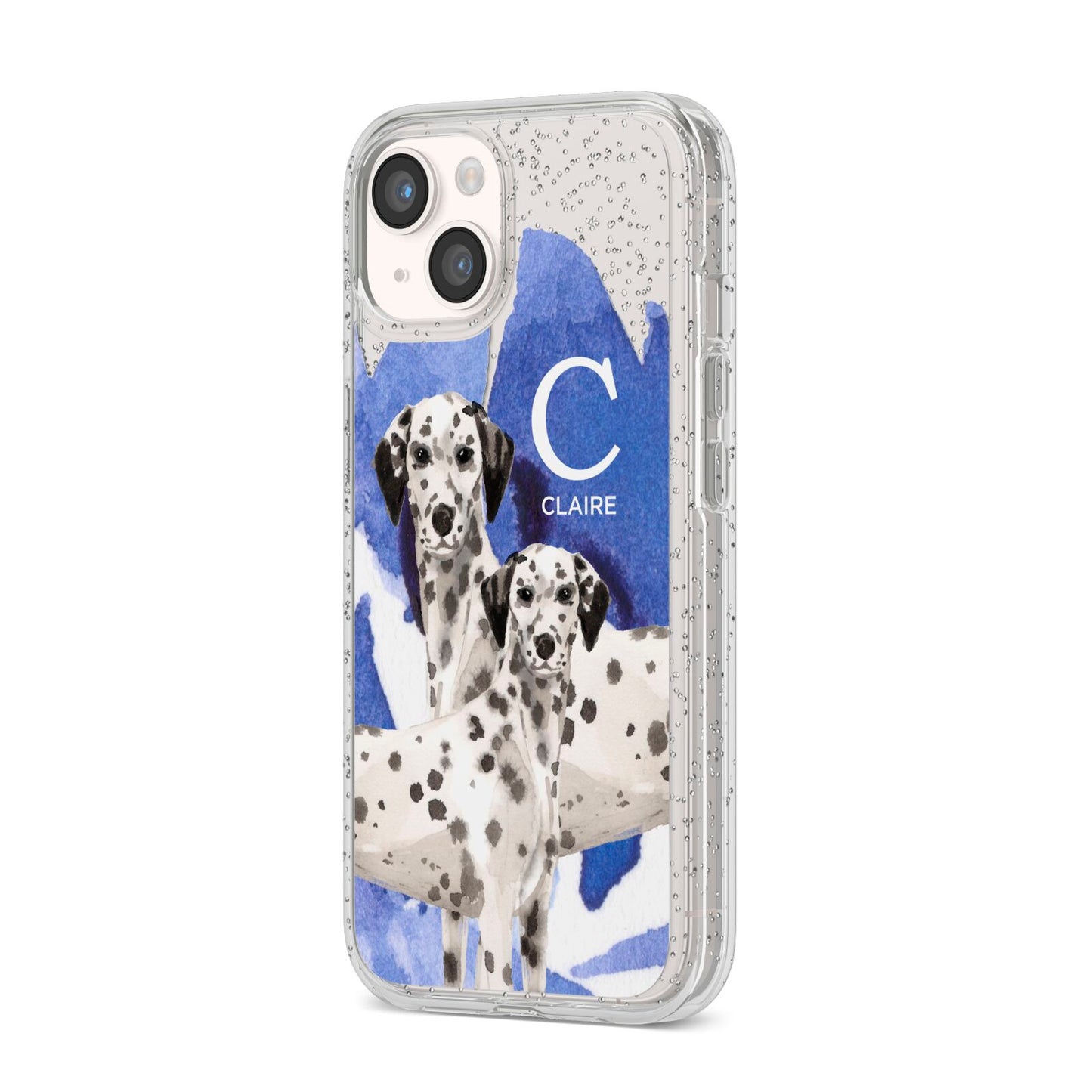Personalised Dalmatian iPhone 14 Glitter Tough Case Starlight Angled Image