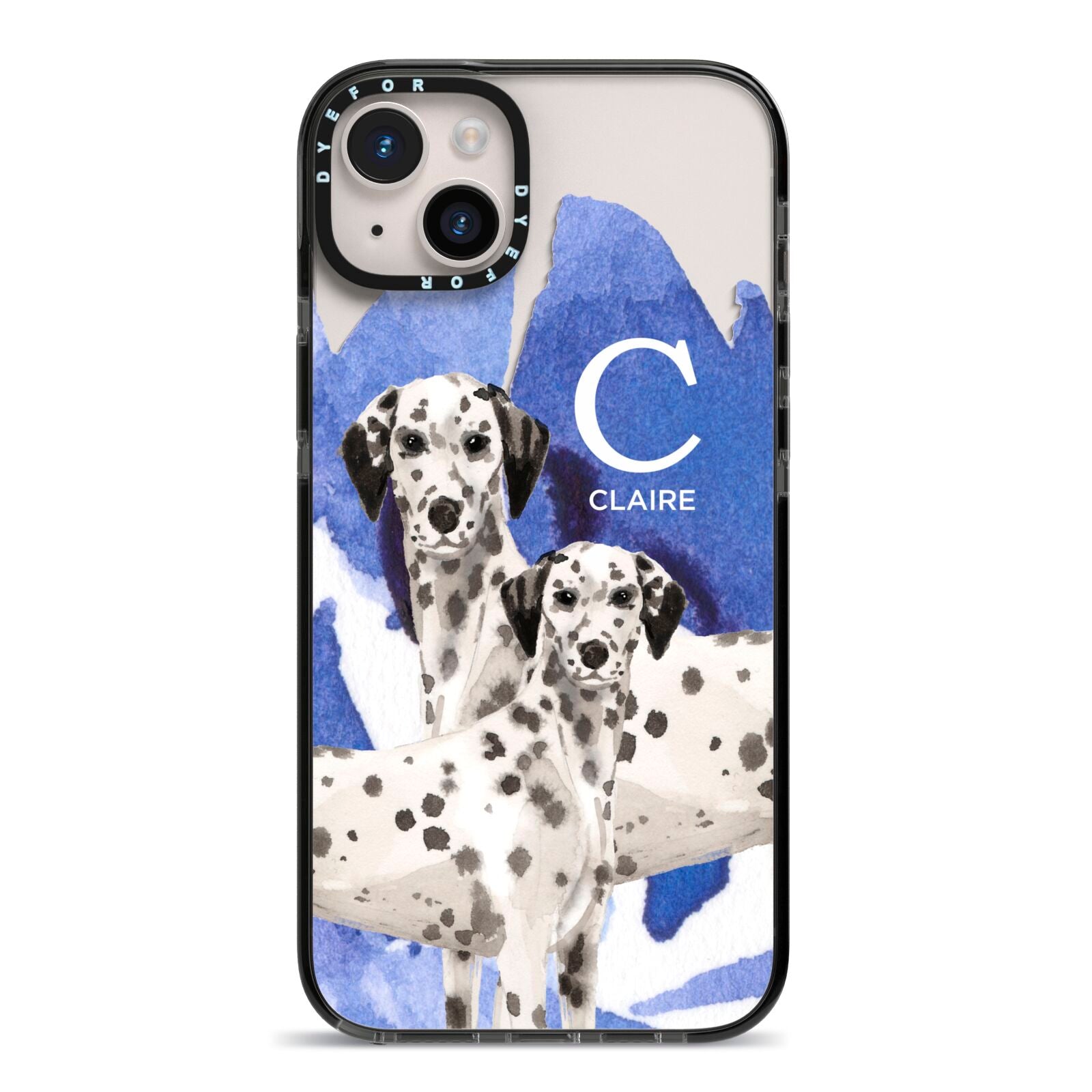 Personalised Dalmatian iPhone 14 Plus Black Impact Case on Silver phone