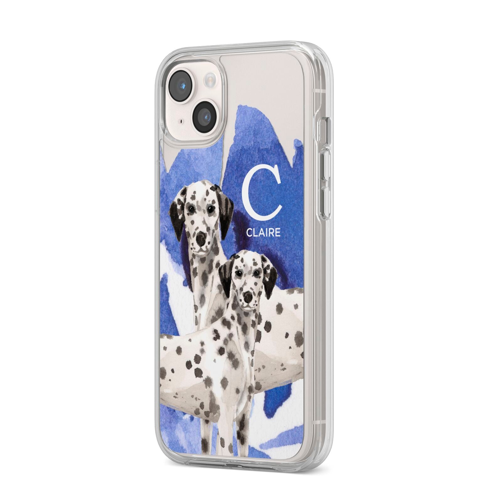 Personalised Dalmatian iPhone 14 Plus Clear Tough Case Starlight Angled Image