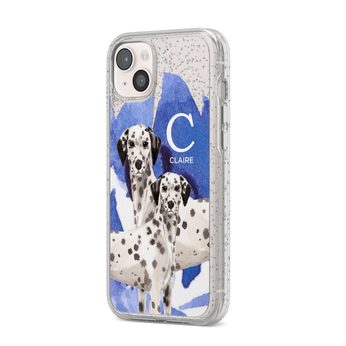 Personalised Dalmatian iPhone 14 Plus Glitter Tough Case Starlight Angled Image