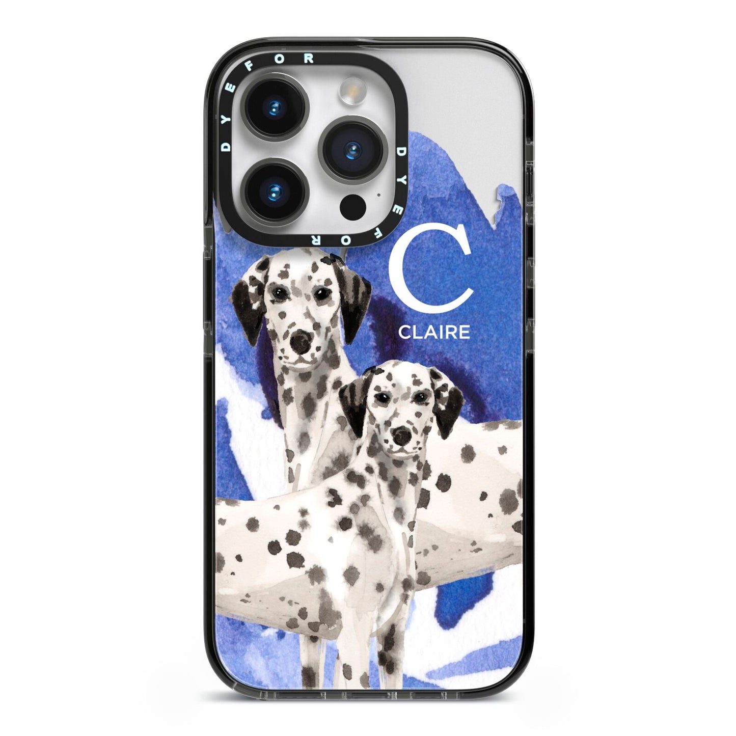 Personalised Dalmatian iPhone 14 Pro Black Impact Case on Silver phone