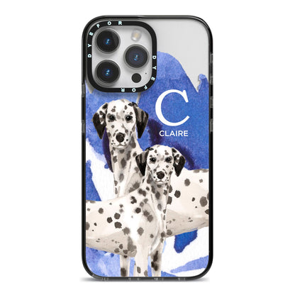 Personalised Dalmatian iPhone 14 Pro Max Black Impact Case on Silver phone