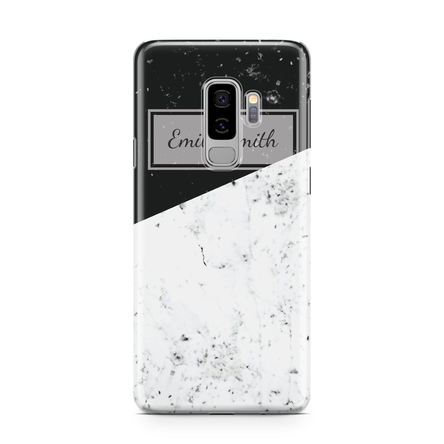 Personalised Day Night Marble Name Initials Samsung Galaxy S9 Plus Case on Silver phone