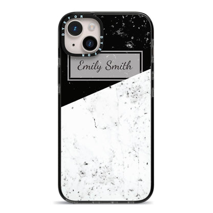 Personalised Day Night Marble Name Initials iPhone 14 Plus Black Impact Case on Silver phone