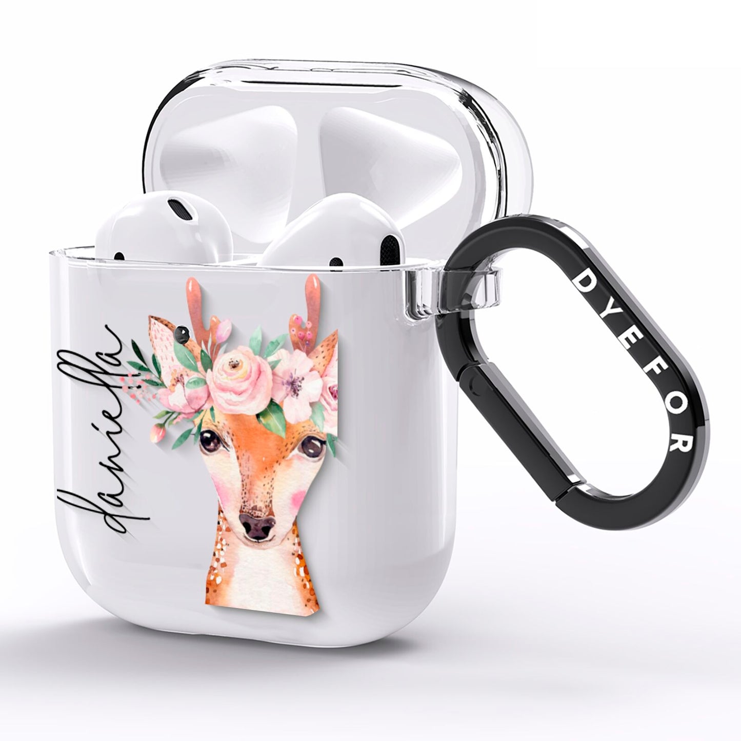 Personalised Deer AirPods Clear Case Side Image