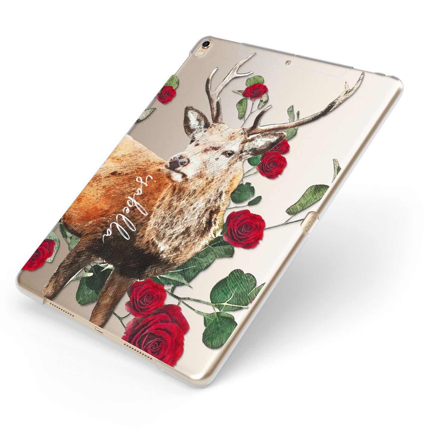 Personalised Deer Name Apple iPad Case on Gold iPad Side View