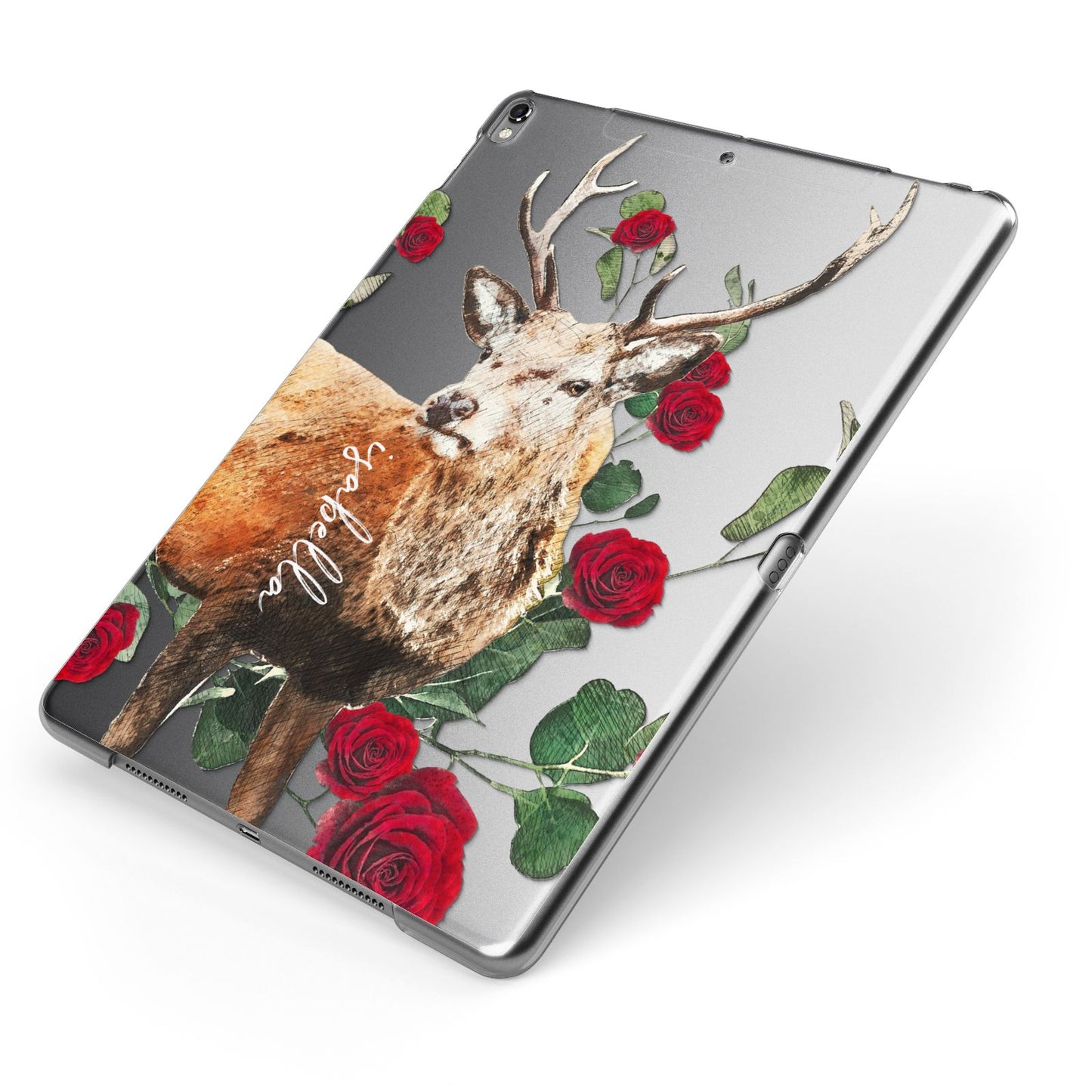 Personalised Deer Name Apple iPad Case on Grey iPad Side View