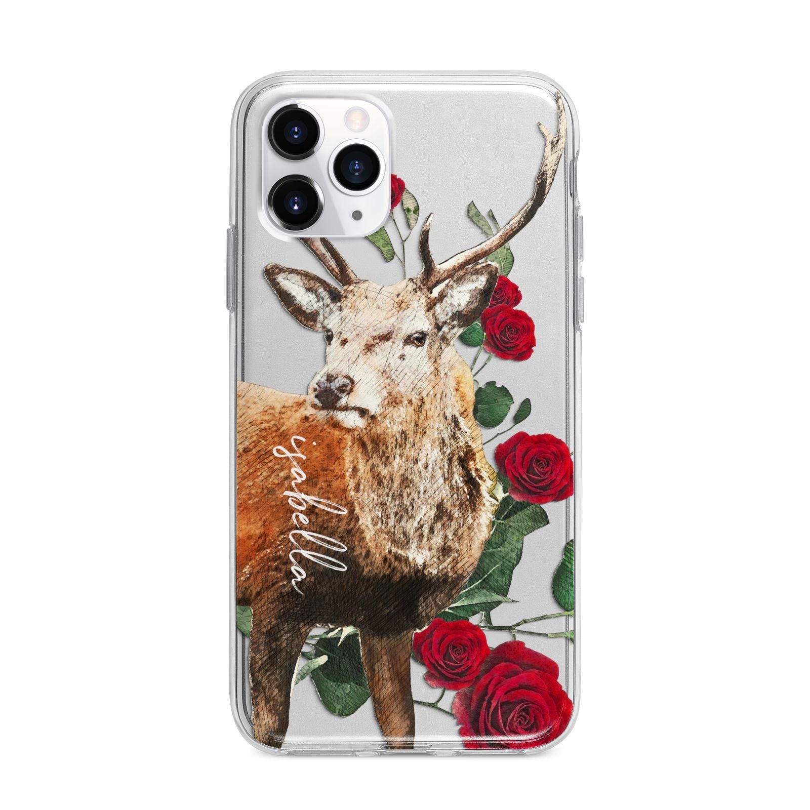 Personalised Deer Name Apple iPhone 11 Pro Max in Silver with Bumper Case