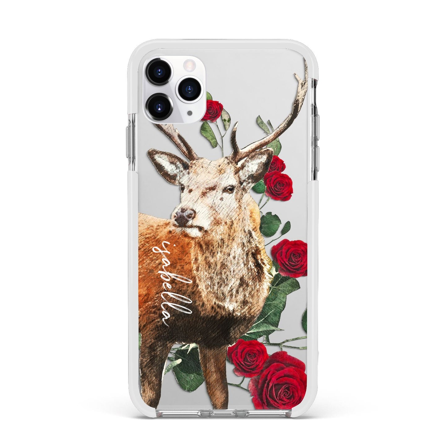 Personalised Deer Name Apple iPhone 11 Pro Max in Silver with White Impact Case