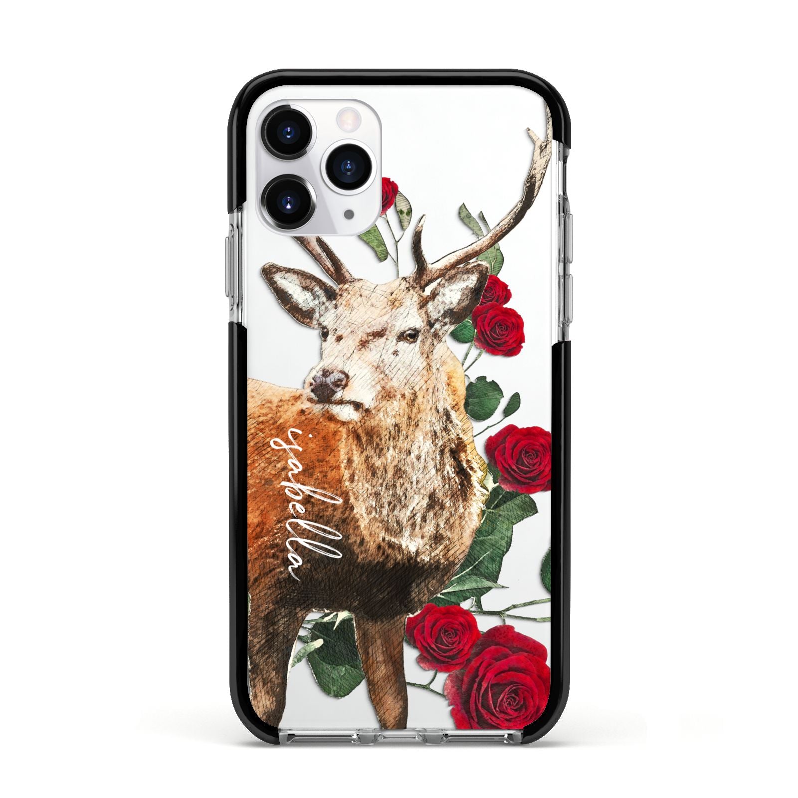 Personalised Deer Name Apple iPhone 11 Pro in Silver with Black Impact Case