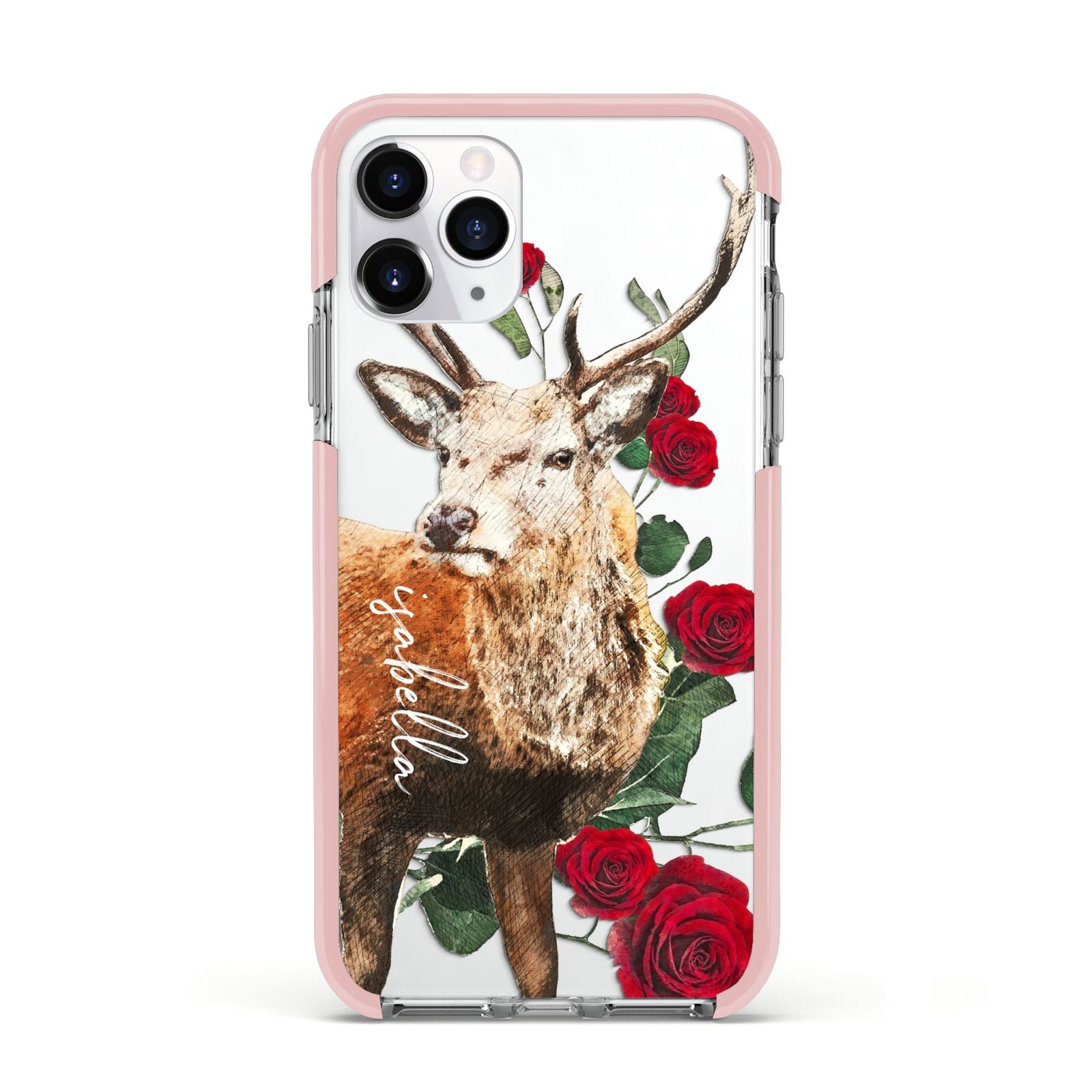 Personalised Deer Name Apple iPhone 11 Pro in Silver with Pink Impact Case